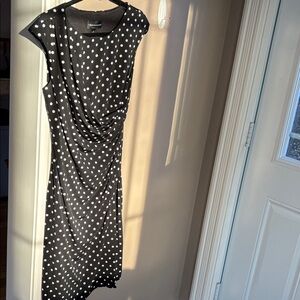 Connected Apparel Black and White Dotted Midi Dress